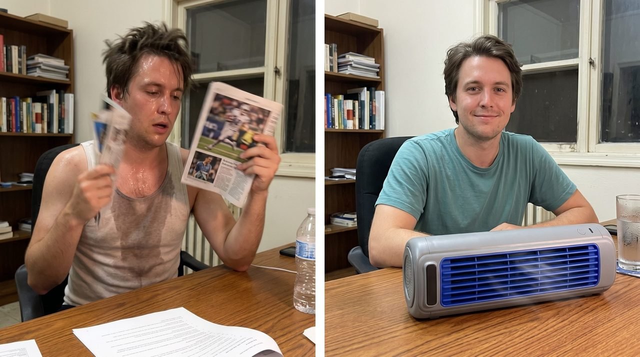 Hot room versus cool room with Vital Cooling Breeze running — before and after